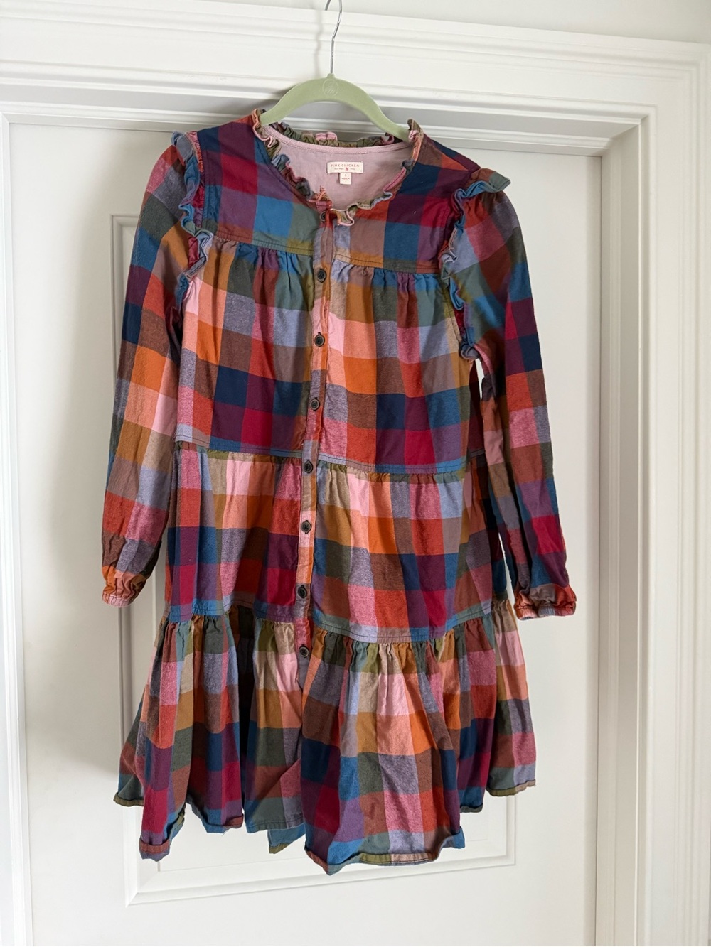 Pink chicken Ruffle-Trim Multicolor Plaid' Dress